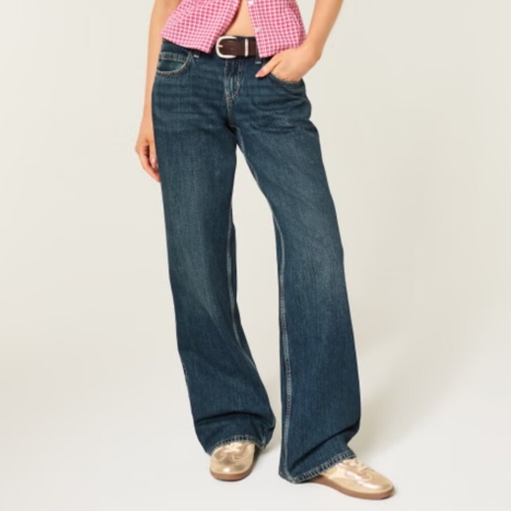 HOLLISTER CURVY MID-RISE BAGGY JEANS RIGID DENIM BOYFRIEND SLOUCHY sz 33/16R